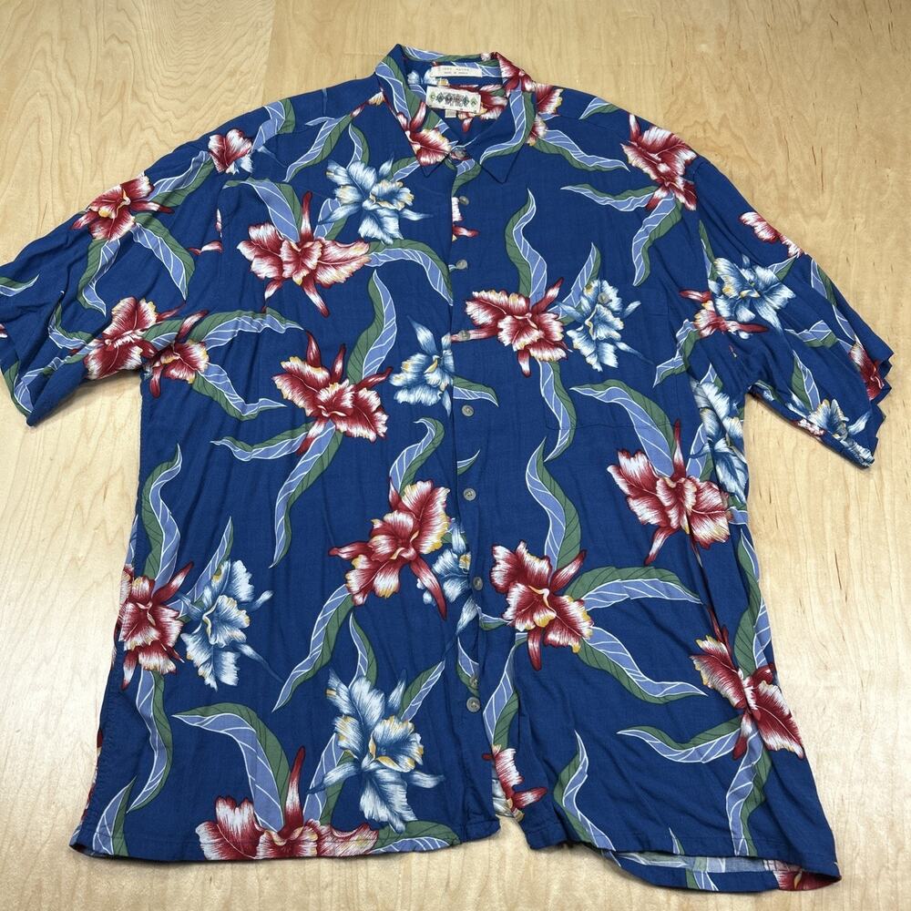 Campia Hawaiian Shirt Mens XXL Blue Floral Aloha Rayon Button Up Made In Korea